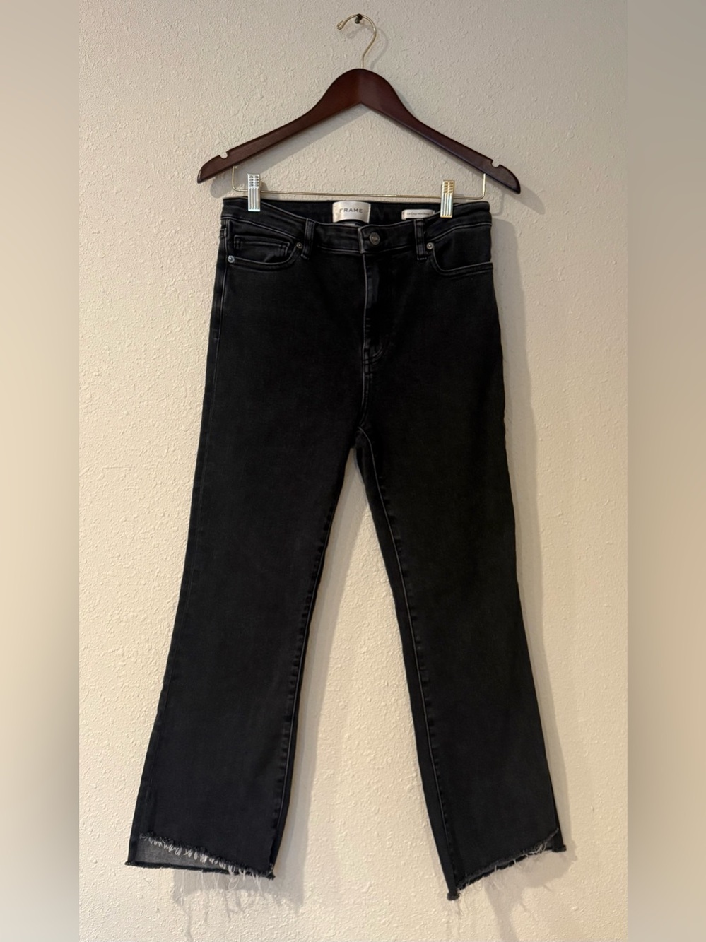 FRAME Le Crop Mini Boot Radio Cascade Hem Black Jeans Size 29
